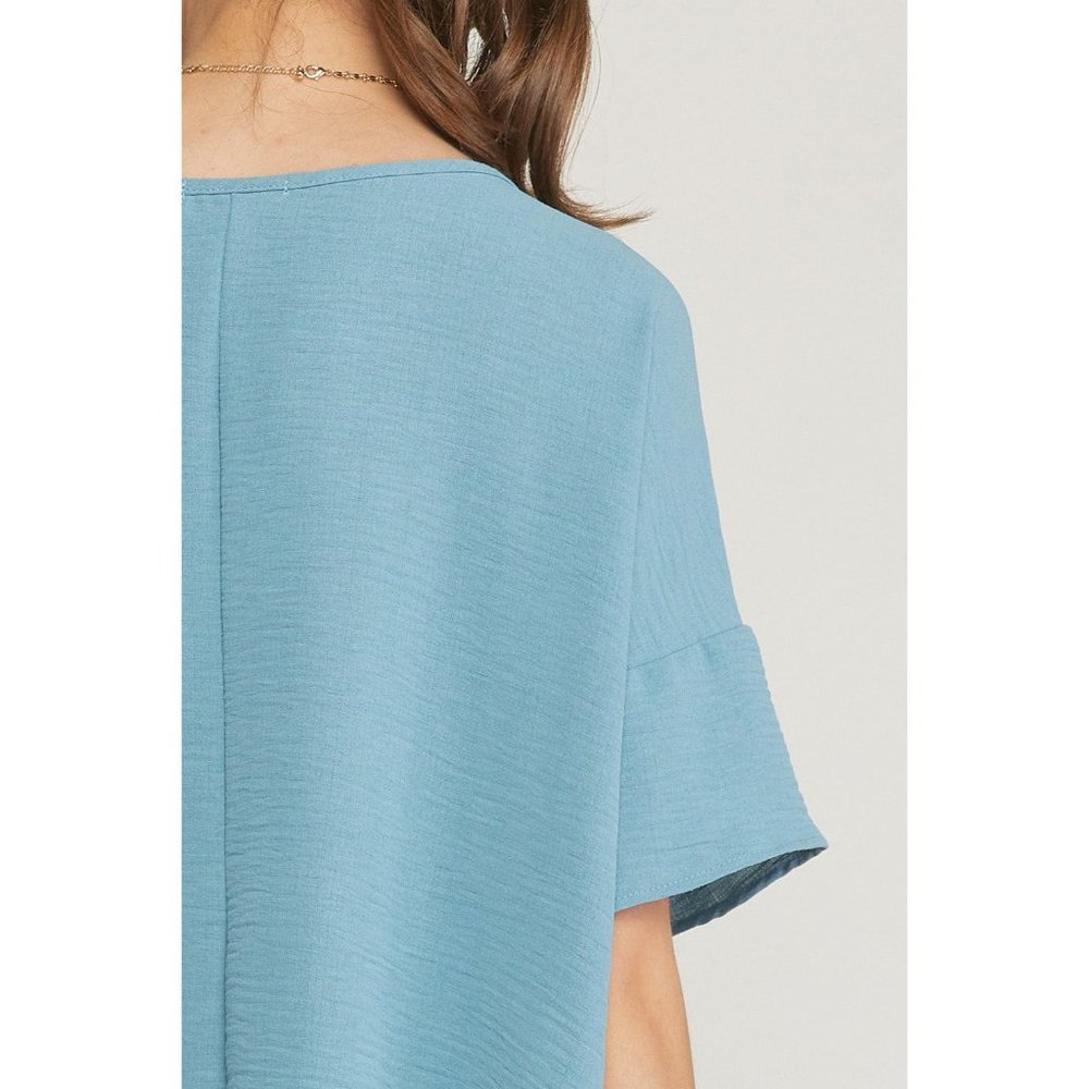 Entro Round Neck Babydoll Top, Blue - Picture 7 of 7